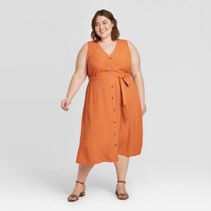 Ava & Viv Sleeveless V-Neck Button-Front Dress Orange 3X